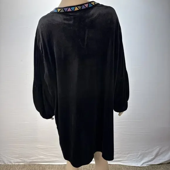 The Pyramid Collection Embroidered Black Velvet Peasant Dress Size 3X Boho - Picture 7 of 9